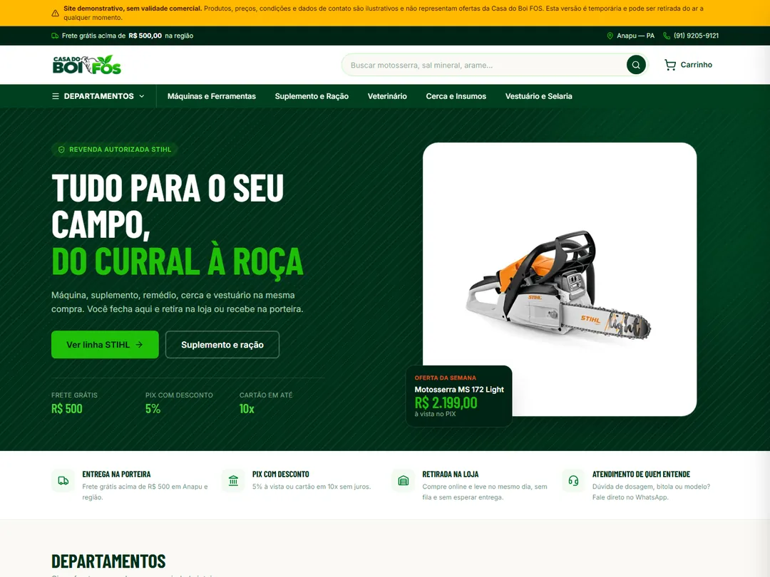 Site Casa do Boi FOS, captura de tela